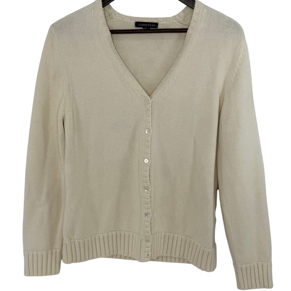 Lands’ End Ivory Cotton Cardigan M